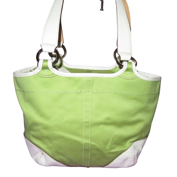 Coach 2006 Vintage Y2K Green & White Soho Twill & Leather Mini Tote - Picture 2 of 14